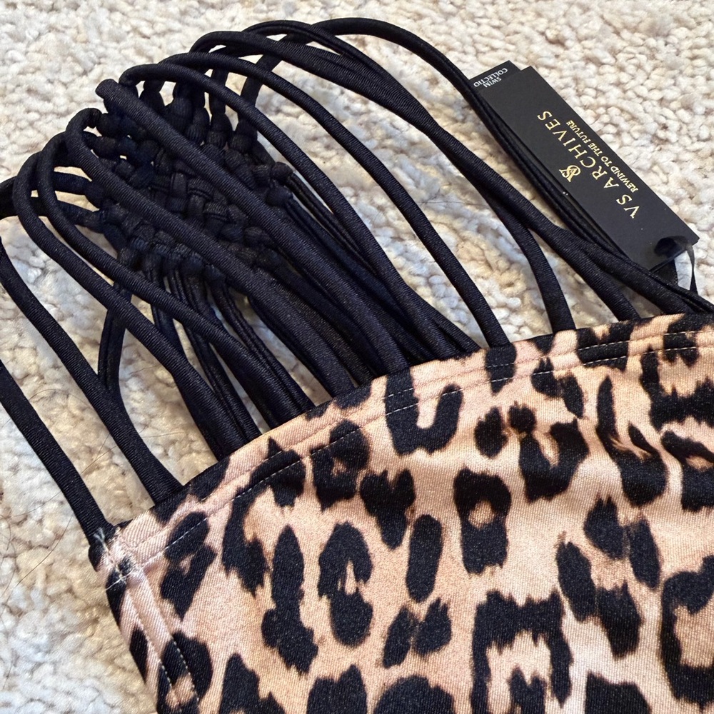 Victoria Secret leopard print macrame strappy Brazilian bikini bottom - Picture 3 of 6